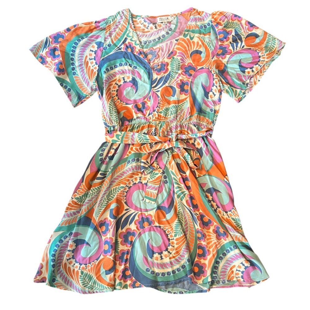 Molly Bracken Novelty Retro Inspired Colorful Floral Print Dress L